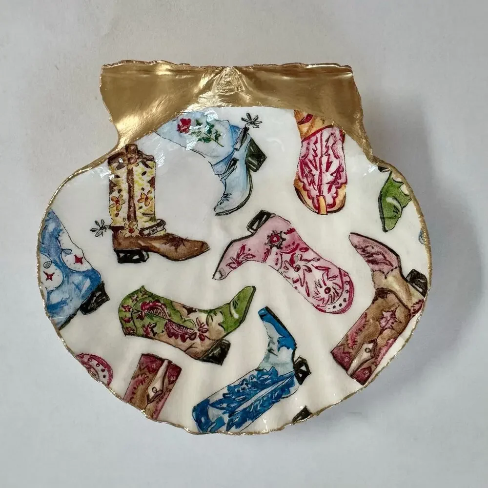 Cowboy Boot Shell Ring Dish Handmade Trinket Dish, Western Gift Country Girl